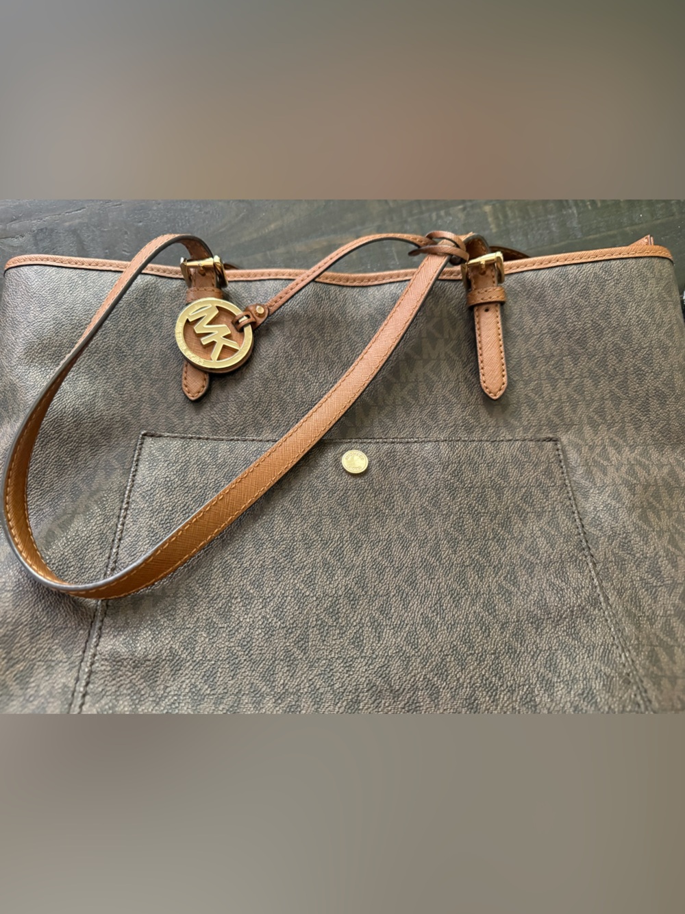 Michael Kors Jet Set Brown Signature Logo Large Tote Bag